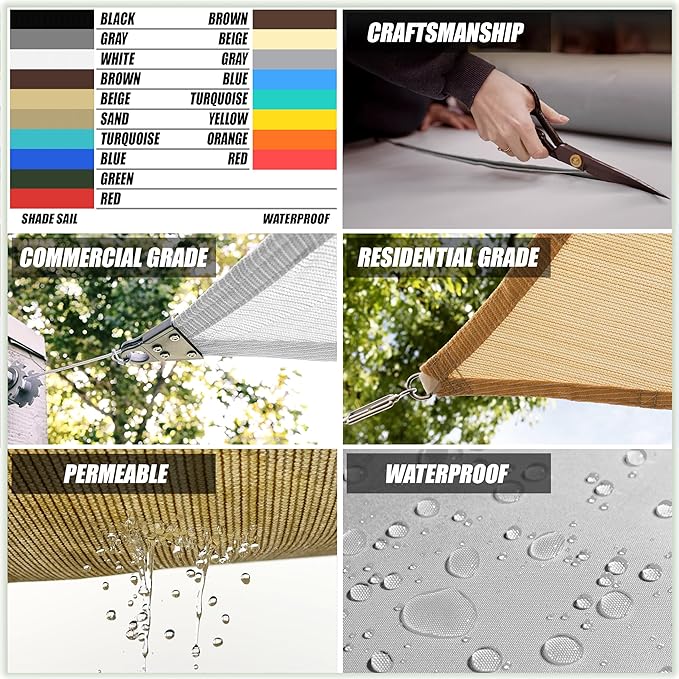 Amgo Custom Size 15' x 17' x 22.7' Sand Beige Right Triangle Sun Shade Sail - Image 6