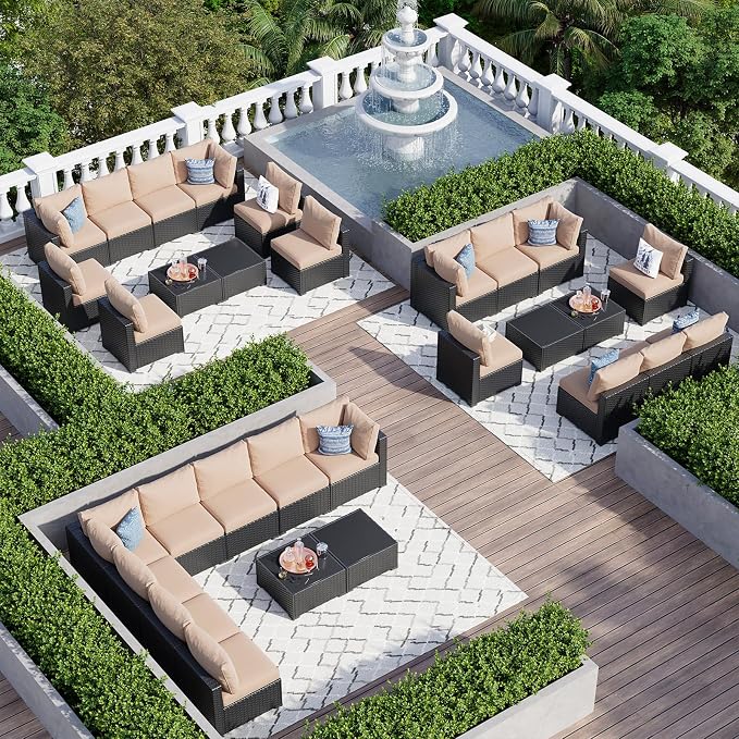 Aoxun 10 Piece Patio Furniture Set Wicker Rattan Patio Sectional Sofa Set - Image 5