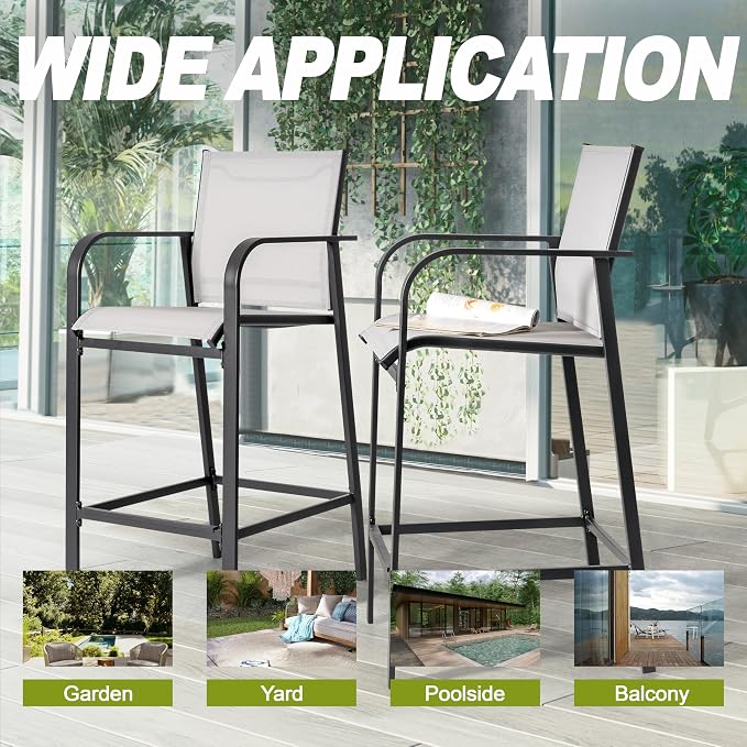 NUU GARDEN 3-Piece Outdoor Bar Set, Light Gray and Black - Image 7