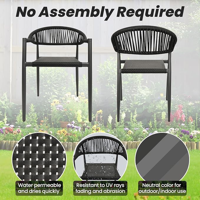 4 Pcs Stackable Patio Dining Chairs, Aluminum Rattan Outdoor Dining Chair - Image 7