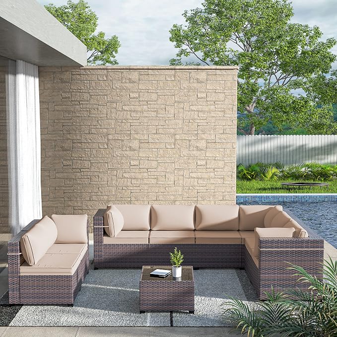 Outdoor Patio Furniture Set, 9 Pieces Outdoor Sectional Furniture Patio Set - Image 6