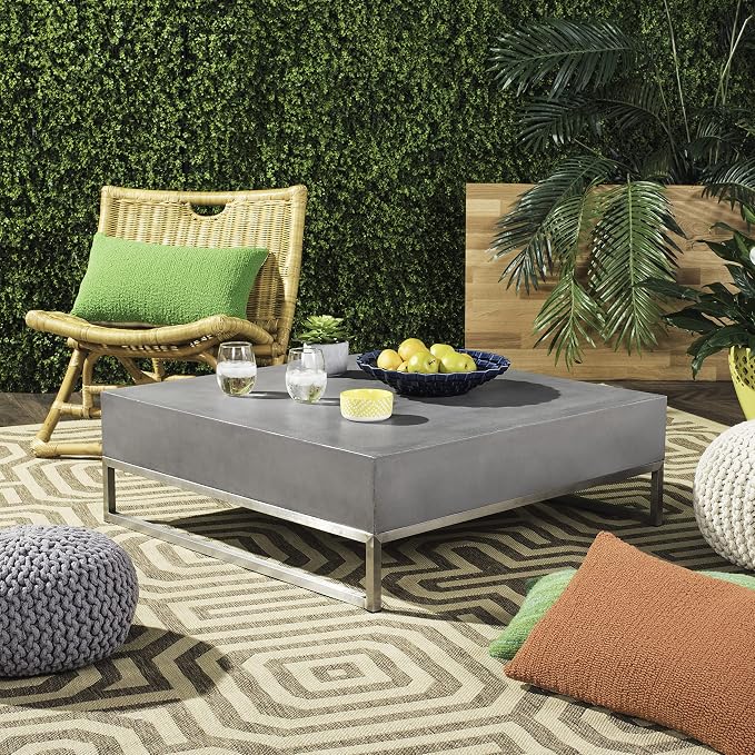 SAFAVIEH Outdoor Collection Eartha Modern Dark Grey Concrete Coffee Table - Image 2