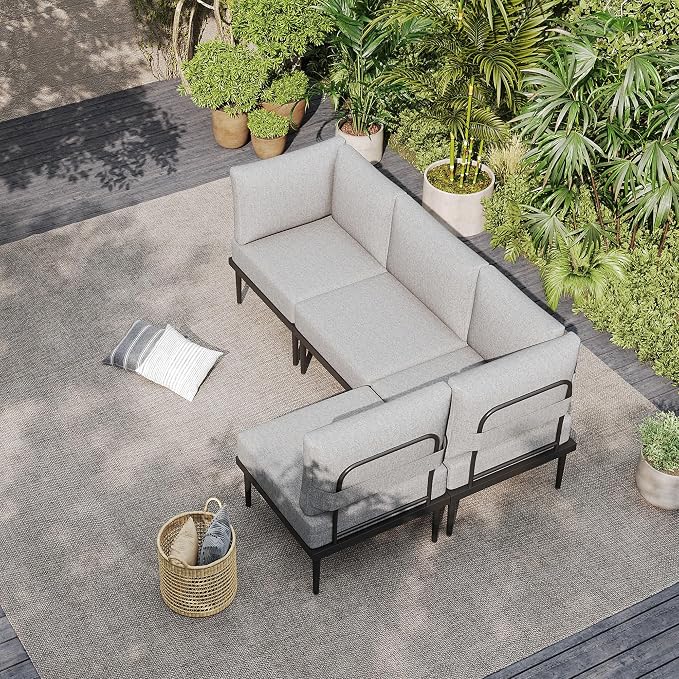 Sundale Outdoor 4 Pieces Patio Furniture Set, Metal Sectional Sofa Patio - Image 9