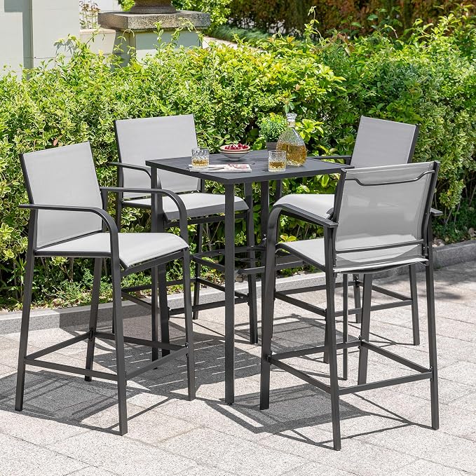 NUU GARDEN 5 Piece Outdoor Patio Bar Set, Textilene High Bar Stools, Square Bar - Image 3