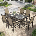PHI VILLA Outdoor Dining Set for 6 Person, Rectangle Metal Slat Table by PHIVILLAThepioneerofcomfortablehouseholdsupplies