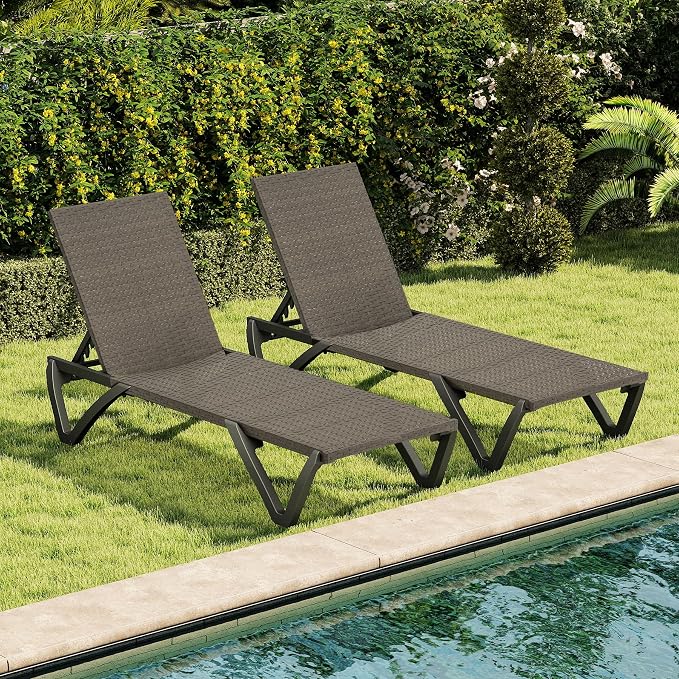Domi Pool Lounge Chairs Set of 2, Wicker Adjustable Outdoor Chaise Lounge - Image 6
