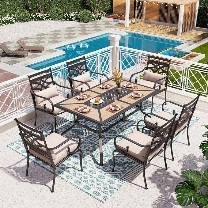 PHI VILLA Patio Dining Set for 6, Metal Patio Furniture by PHIVILLAThepioneerofcomfortablehouseholdsupplies