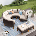 PHI VILLA 4-Piece Curved Patio Furniture Set, Half-Moon Wicker Sectional by PHIVILLAThepioneerofcomfortablehouseholdsupplies