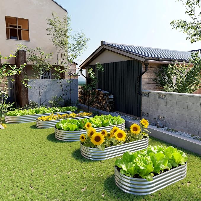2PCS 12x4x1FT Galvanized Raised Garden Bed Kit, Vegetable Boxes-Oval Metal - Image 7