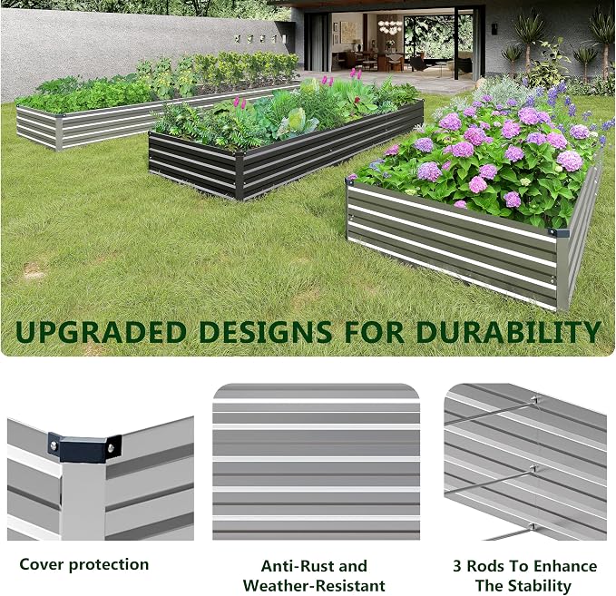2PCS 8x4x1ft Galvanized Raised Garden Bed Kit, Metal Planter Box - Image 6