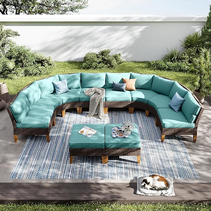 PHI VILLA 8-Piece Half-Moon Patio Furniture Set, Outdoor Wicker Sectional Sofa by PHIVILLAThepioneerofcomfortablehouseholdsupplies