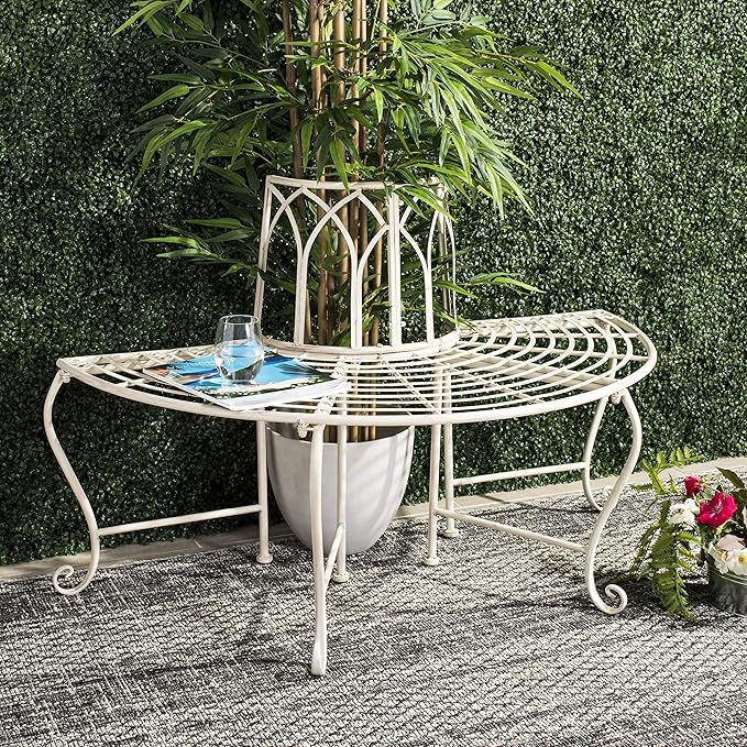 SAFAVIEH Outdoor Furniture Collection – Abia Antique White Distressed Wrought - Image 2