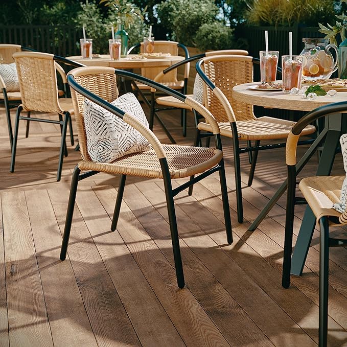 Flash Furniture Lila 4 Pack Beige Rattan Indoor-Outdoor Restaurant Stack Chair - Image 6