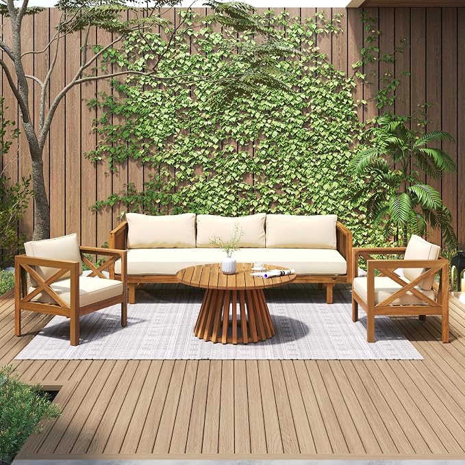 Merax Outdoor 4-Piece Acacia Wood Conversation Set - Image 2