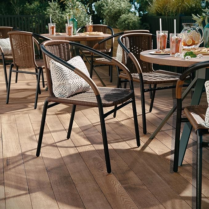 EMMA + OLIVER Set of 4 Modern Rattan Indoor/Outdoor Stack Chairs, Stacking - Image 4