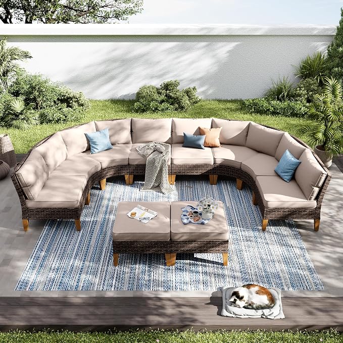 PHI VILLA 8-Piece Half-Moon Patio Furniture Set, Outdoor Wicker Sectional Sofa by PHIVILLAThepioneerofcomfortablehouseholdsupplies