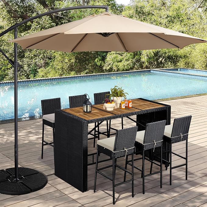 Yaheetech 7 Piece Patio Dining Set Outdoor Acacia Wood Bar Table and Chairs - Image 2