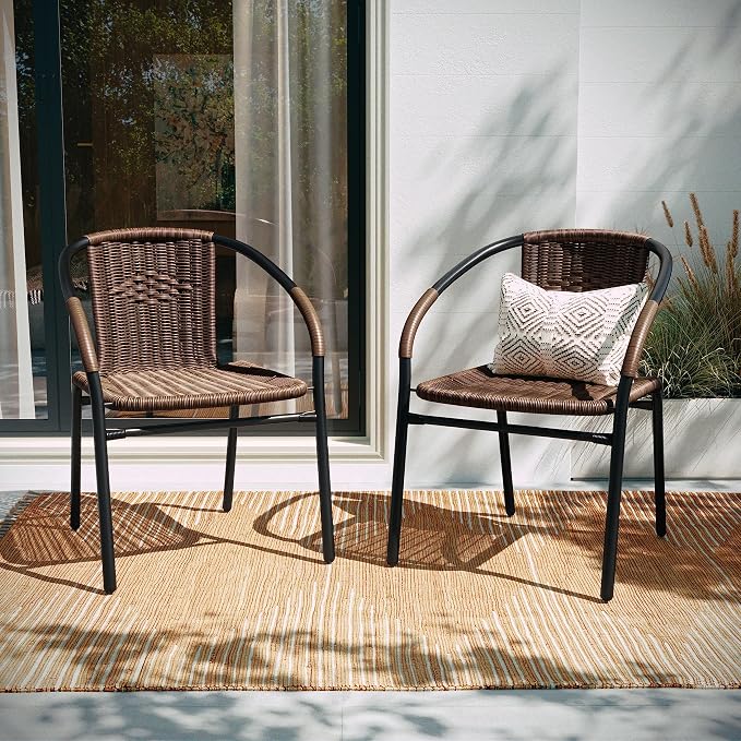 Flash Furniture Lila Modern Rattan Indoor/Outdoor Stackable Dining Chairs - Image 7