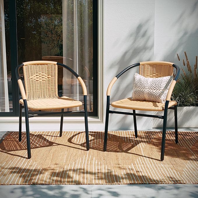 EMMA + OLIVER Set of 4 Modern Rattan Indoor/Outdoor Stack Chairs, Stacking - Image 6