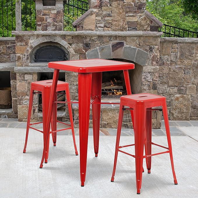 Flash Furniture Lily 4 Pack Commercial Grade 30" High Backless Red Metal - Image 2