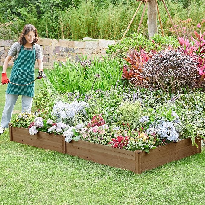 Yaheetech 8×4ft Wooden Horticulture Raised Garden Bed Divisible Elevated - Image 2