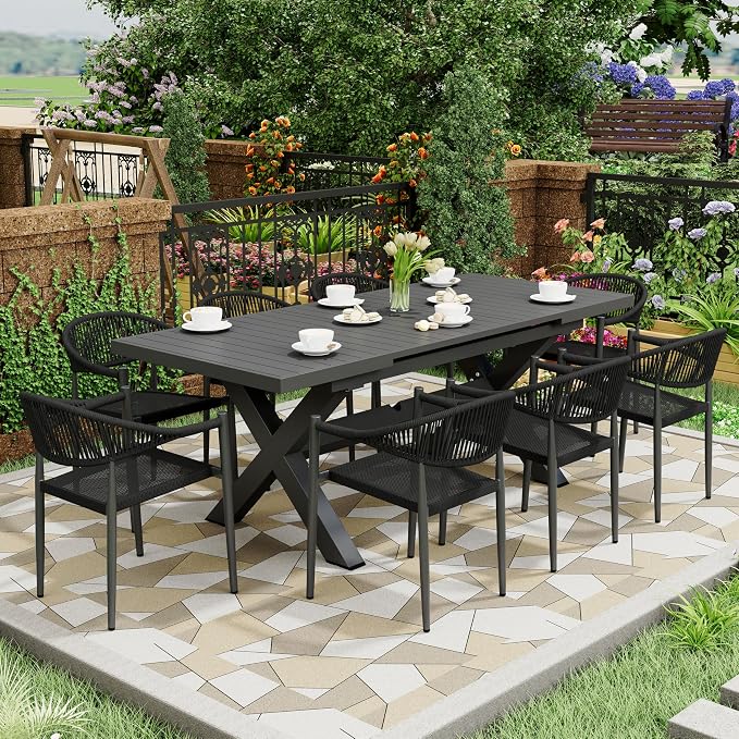 4 Pcs Stackable Patio Dining Chairs, Aluminum Rattan Outdoor Dining Chair - Image 2