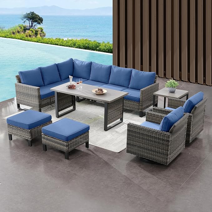 Belord Outdoor Sectional Sofa 6 Seater L Shaped Couch Wicker Patio Conversation - Image 8