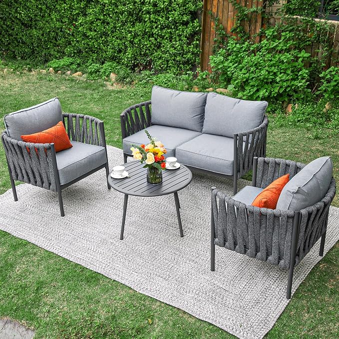 4 Piece Patio Furniture Set, Modern Patio Conversation Set, Outdoor Furniture - Image 2