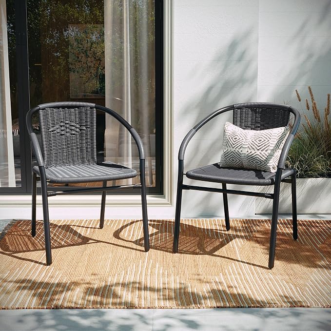 Flash Furniture Lila Modern Rattan Indoor/Outdoor Stackable Dining Chairs - Image 7