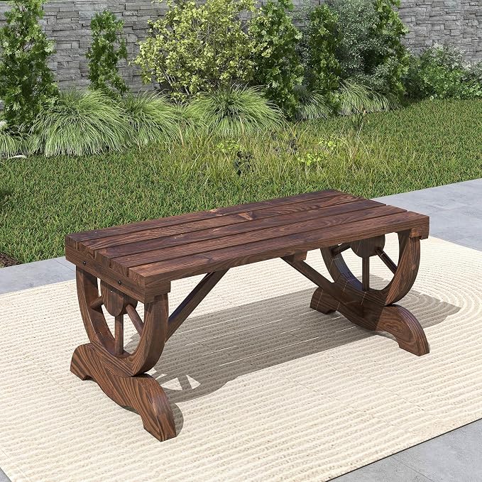 Outsunny 2-Person Wooden Garden Bench, Outdoor Wagon Wheel Porch Bench - Image 8