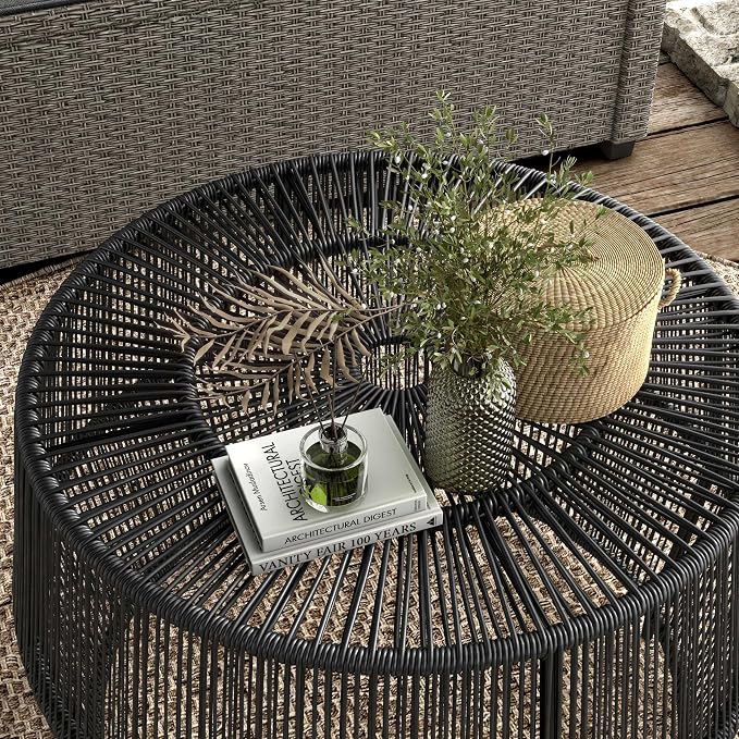 Furniture of America Ysar Boho Rattan Round Coffee Table Outdoor - Image 15