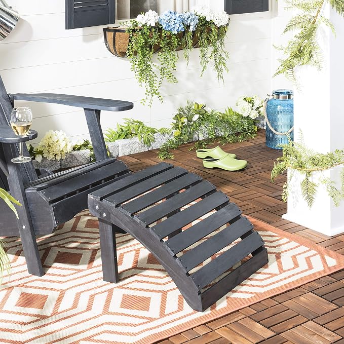 Safavieh PAT6701K Outdoor Collection Mopani Ottoman, Dark Slate Grey - Image 2