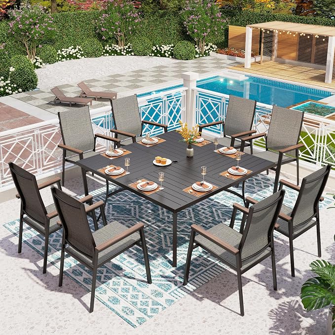 PHI VILLA 9 PCS Patio Dining Set, All-Weather Outdoor Furniture by PHIVILLAThepioneerofcomfortablehouseholdsupplies