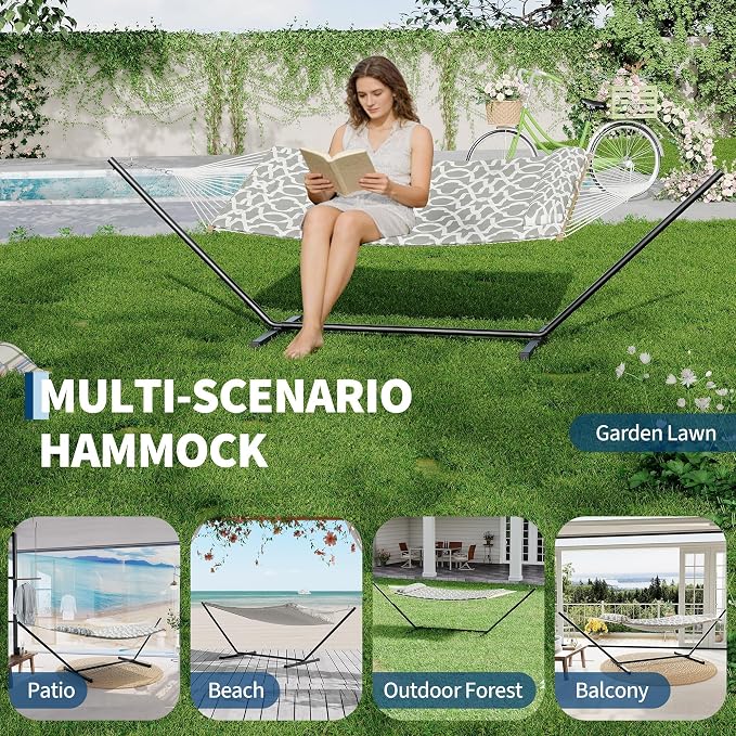Double Hammock with Heavy-Duty Steel Stand, 2 Person Portable Hammock, 450LBS - Image 4