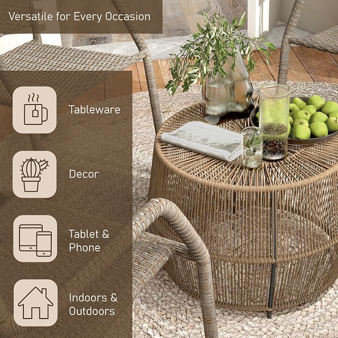 Furniture of America Ysar Boho Rattan Round Coffee Table Outdoor - Image 7
