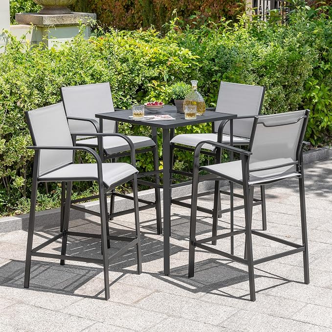 NUU GARDEN 5 Piece Outdoor Patio Bar Set, Textilene High Bar Stools, Square Bar by NUUGARDENCORPORATION