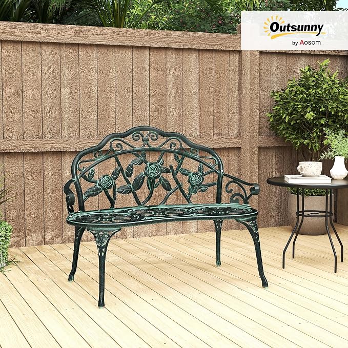 Outsunny Outdoor Bench, Cast Aluminum Outdoor Furniture, Metal Bench - Image 2