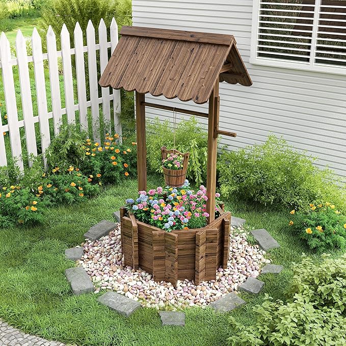 UDPATIO Wishing Wells for Outside, Wooden Wishing Well Planter for Yard - Image 6